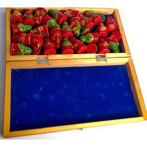 Vtg Russian Moscow Souvenir Wooden Chess Set Matryoshka Style Incomplete READ